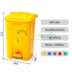 Basurero de reciclaje de 80 litros con pedal central en colores para separación de residuos